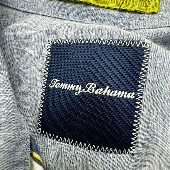 TOMMY BAHAMA | Men's XL Button Up Shirt White Blue Yellow Vertical Stripe Floral - Picture 7 of 11